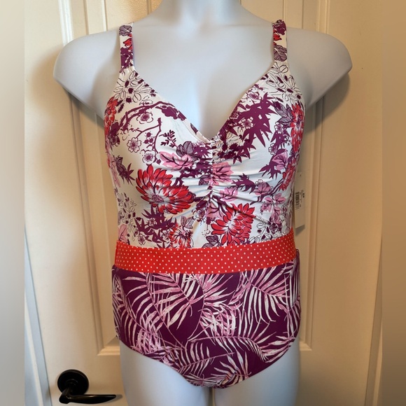 NWT Social Angel Swimwear Floral Magenta One Piece Swimsuit Womens Plus Size 0X - Picture 1 of 7